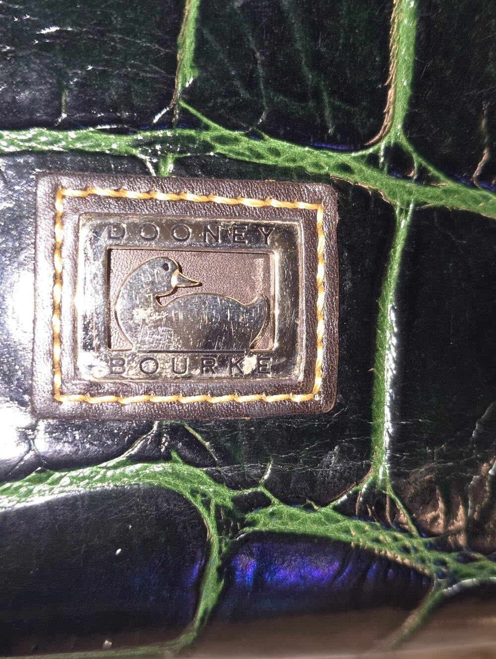 Dooney & Bourke Black and Green Croc-Embossed Hobo - Picture 3 of 10